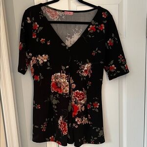 Hello MIZ Maternity Black and Red Floral Blouse